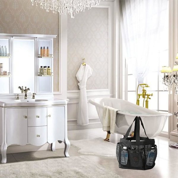 Mesh vaskpose, Bærbar Hengende Tote Bad Organizer Mesh Strand Ba