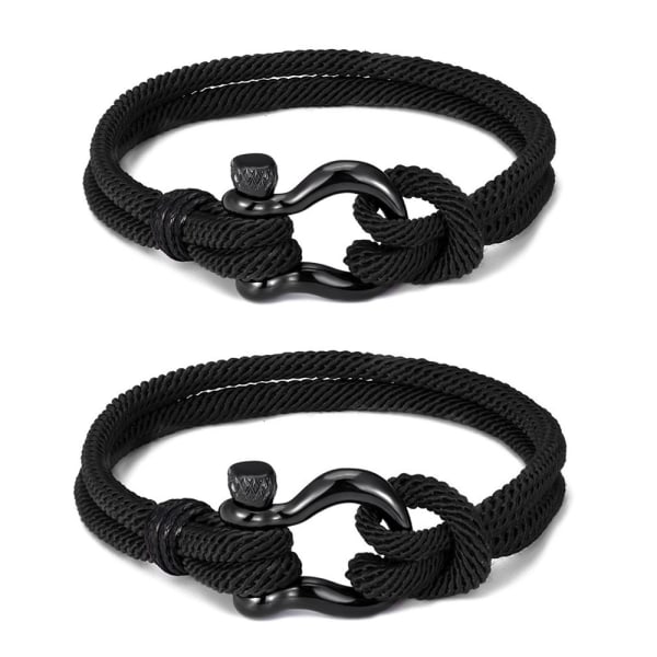 2 st svart nautiskt armband för män handgjorda nylon Brai, ZQKLA