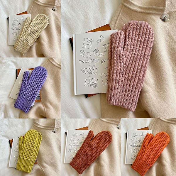 Vintervirkade handskar helfinger stickade vantar enfärgad varma handskar Beige