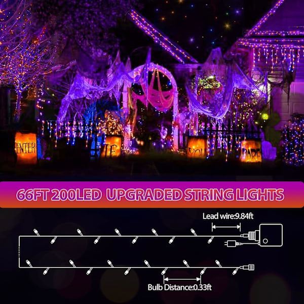 Halloween-ulkovalot 200 LED 20m Aurinkovoimalla Halloween-koristeet