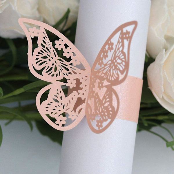 50 stk 3D Butterfly Papir Serviettringer til Bryllup Fest Bord Dekor