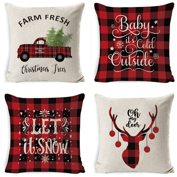 Juleputetrekk 45x45 cm Sett med 4, Lin Chr,ZQKLA