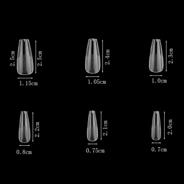 120 stykker klare semi-frosted akryl falske negle, kunstig poin