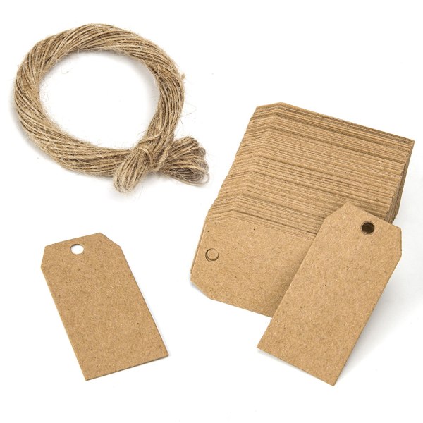 Kraftpapperslappar Presentlappar 5*2.5cm, 100 stycken med Jutesnöre, ZQKLA