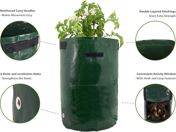 4-pack 10-gallon Potatisodlingsväskor Gröna Polyeten Trädgård, ZQKLA