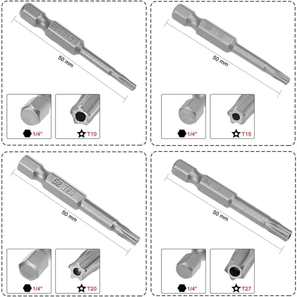 2 Sæt 7 stk. 50mm 5-punkts stjernemagnetiske Trox skruetrækker sæt, ZQKLA