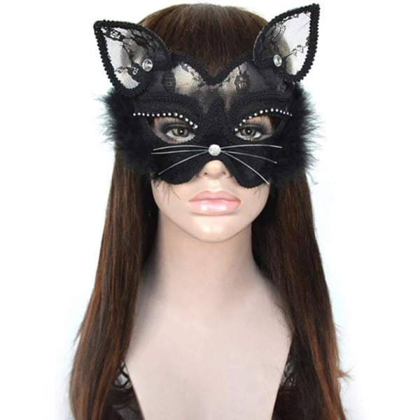 Venetian Masquerade Mask Luxury Black Cat Lace Mask for Fanc,ZQKLA