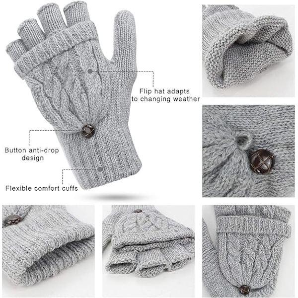 3 par Dame Handsker Fingerløse Vanter - Vinter Varme Handsker, ZQKLA