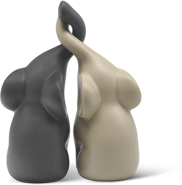 Harmonisk Par af Beige & Grå Keramiske Elefanter - Moderne Skulptur