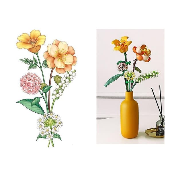 Blomsterbuket/Byggeklodser Sæt, DIY Legetøj til Gave 456 STK