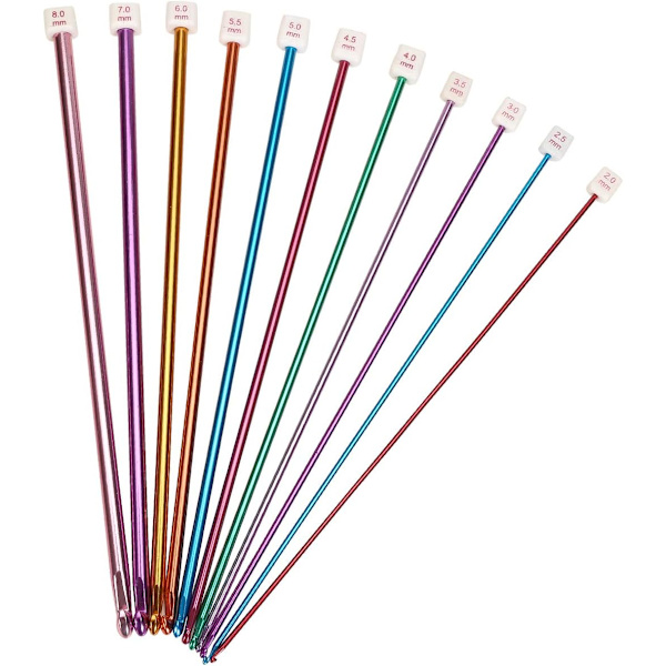 Set med 11 aluminium Tunisianska/Afghanska virknålar, flerfärgade, ZQKLA