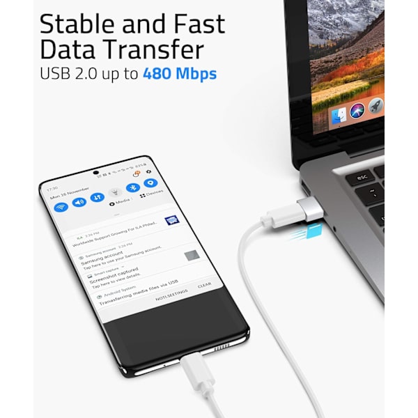 USB A - USB C -sovitin Hopea, ZQKLA