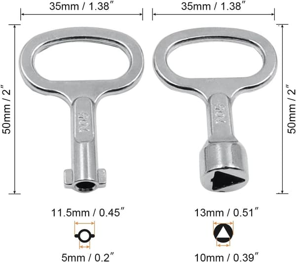 Set med 2 Metalliska Triangulära Skiftnycklar för Mätarboxar, Silver Soc,ZQKLA