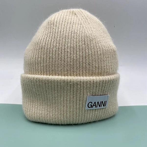 Stickad Herr Dam Ganni Vinter Varm Cap Manschettstickad Stretch Beanie Hatt off white