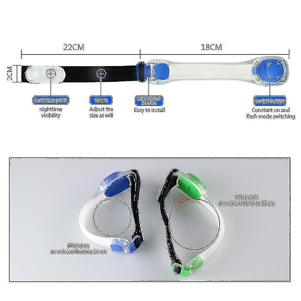 (2 kpl sininen) Led-valonauhahihna turvavyö yöjuoksuun, ZQKLA