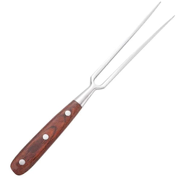 Grillgaffel i rustfrit stål med træhåndtag, 30 cm udskæringsgaffel med to tænder