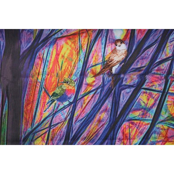 Väggtapet Färgglada trädfåglar Psychedelic Forest Mandala,ZQKLA