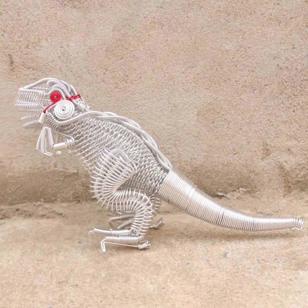 Metall Dinosaurpynt fargerik Aluminium Tråd Statue Håndverk for Hjem Soverom Kontor Skrivebord Dekorasjon Gaveutstyr Gold L