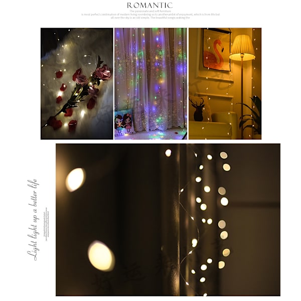 Gardinslys 3M*3M 300LED med 8 Tilstande Fjernbetjening Tid, ZQKLA