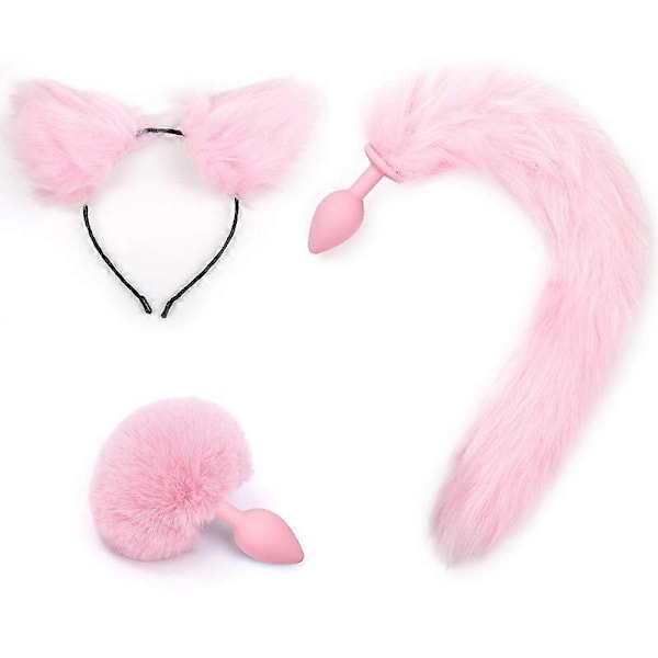 3kpl Metallinen Hierontalaite Kettuhäntä ja Ketun Korvat Roolileikki Cosplay Pink