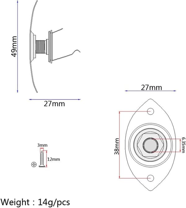Oval metallplatta för elgitarr (svart) - Med 6,35 mm ,ZQKLA
