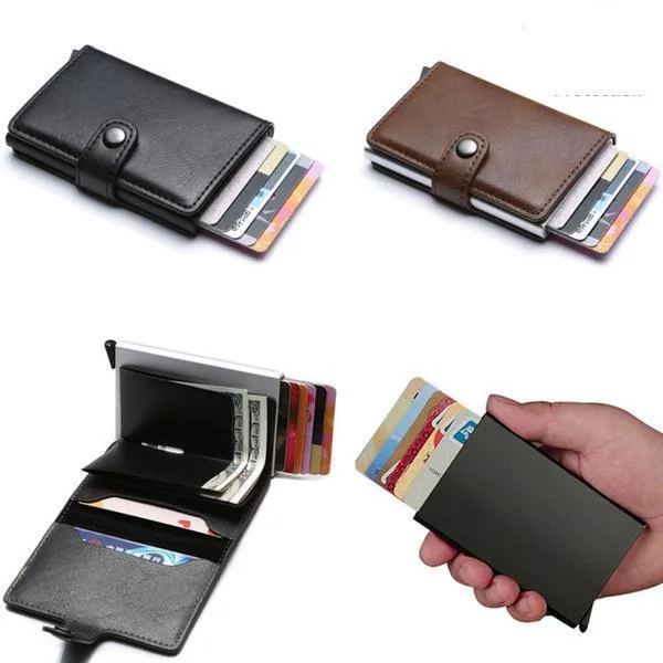Musta RFID- ja NFC-suojattu lompakko korttien säilytykseen (5 kortpaikkaa) (Aito nahka) Musta