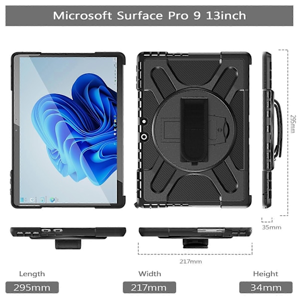 Iskunkestävä tablettikotelo MicroSoft Surface Pro 9:lle Black