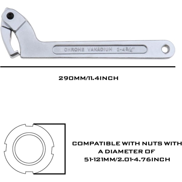 51-121mm 2-4.3/4\" Justerbar C-krok Nøkkel, Krom Vanadium, ZQKLA