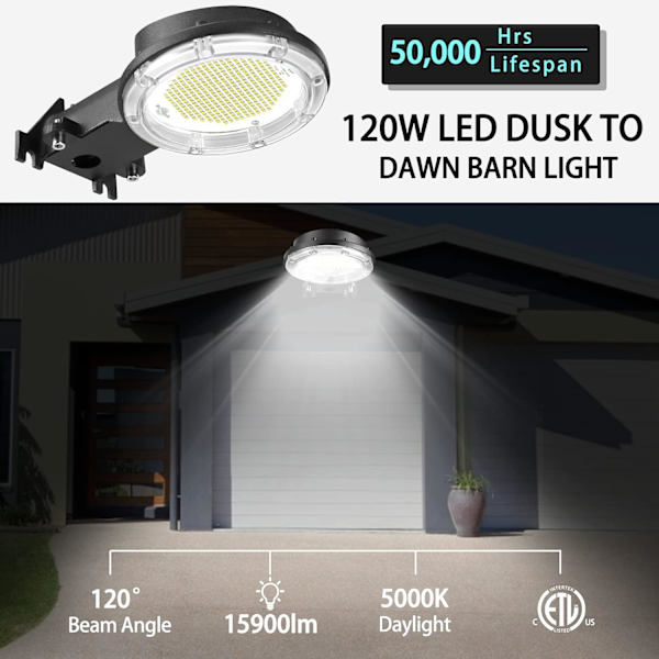 Valaistus 120W LED-navettavalot hämärästä aamunkoitteeseen Ulkokäyttöön Pihavalot, ZQKLA