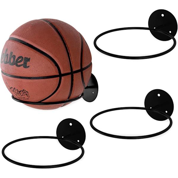 Sett med 4 Matte Svarte Metallveggmonterte Sportsball-Displayholdere