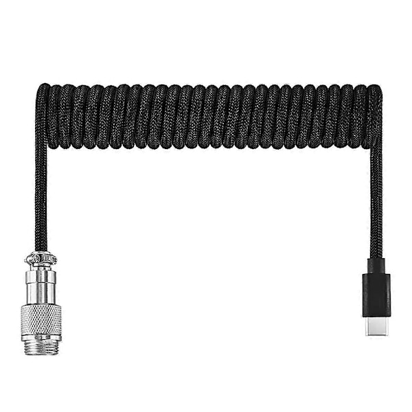 USB-näppäimistökaapeli, musta, kierretty, USB Type C -kaapeli, DIY-ilmailupistokeliitin pelaamiseen
