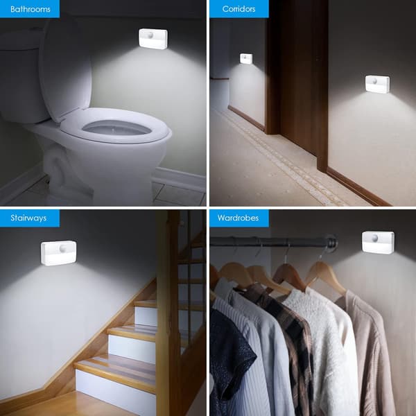 2 stk Hvite LED Nattelykter med Bevegelsessensor, Selvklebende for