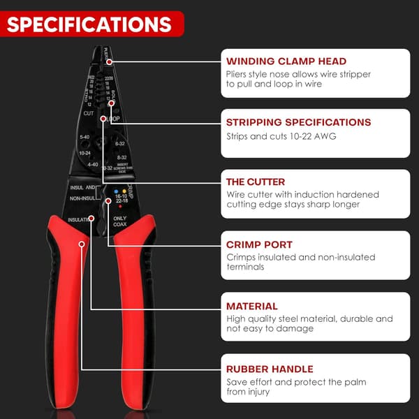 Wire Stripper Cutter Wire Stripping Tool - 8 tommer, Multi-Fun, ZQKLA