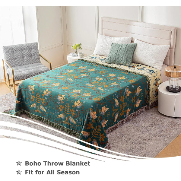 Boho Pläd för Säng - 100% Bomull Ultra Mjuk Rustik Quilt