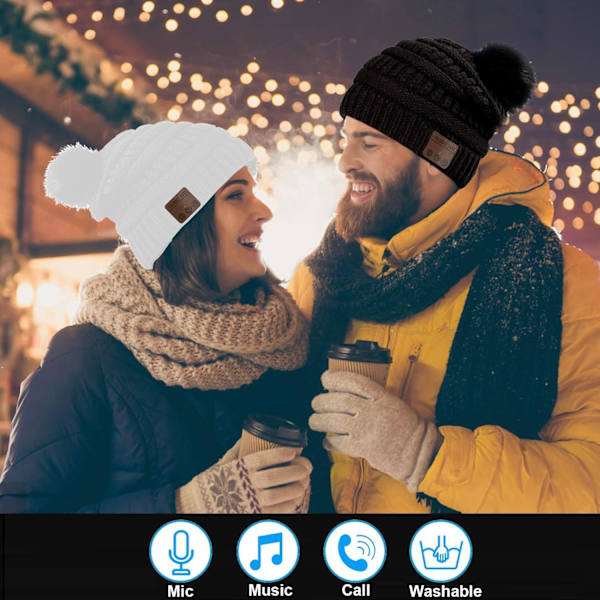 Trådløs Beanie Hat til Kvinder og Piger med Pom Pom og Musik, ZQKLA