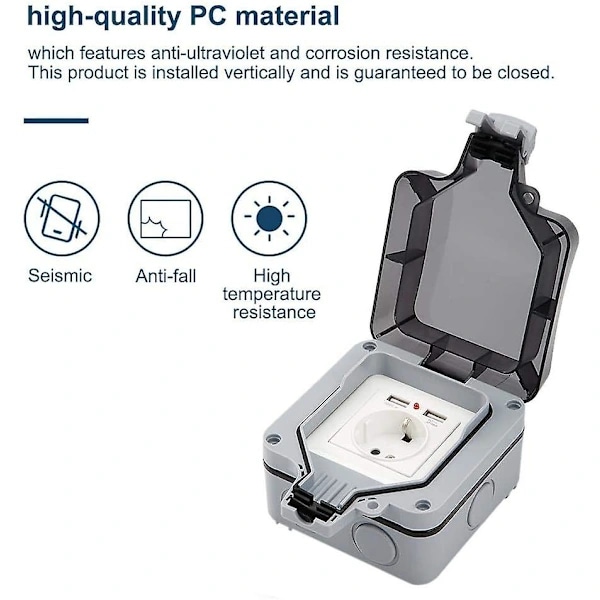 Ulkokäyttöön tarkoitettu pistorasia puutarhaan, säänkestävä USB-pistorasia, seinään asennettava
