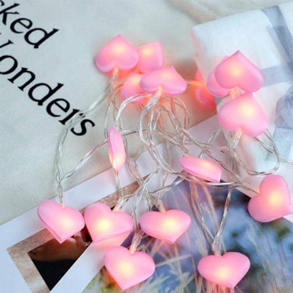 Hjärtformade LED-ljusslingor i rosa för flickors sovrum, ZQKLA