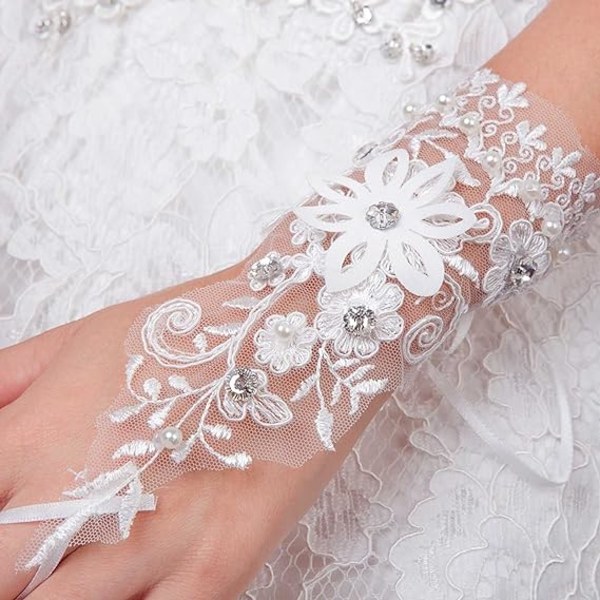 Crystal Lace Brudehandsker Pearl Fingerless Short Wedding Gl,ZQKLA