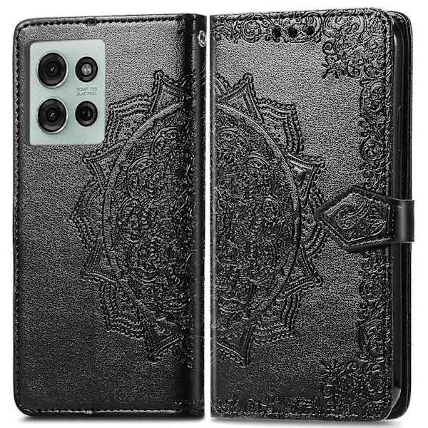Til Motorola Moto G75 5G Wallet Case Mandala Blomst Læder Telefon Cover Stativ View-Sort Black