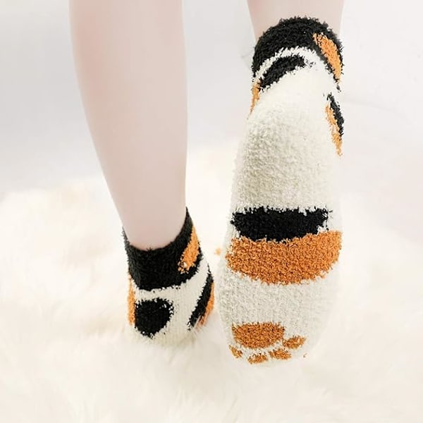 6 Par Fluffiga Kattpåtassar-Sockor, Fleece-Sockor Tjocka Varma Vintersockor