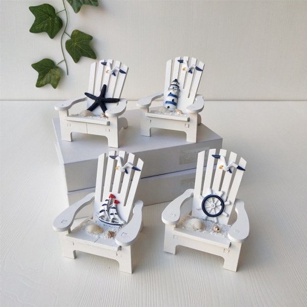 4 Mini Adirondack -rantatuolikoristeen setti rannikko-, meriteemaan