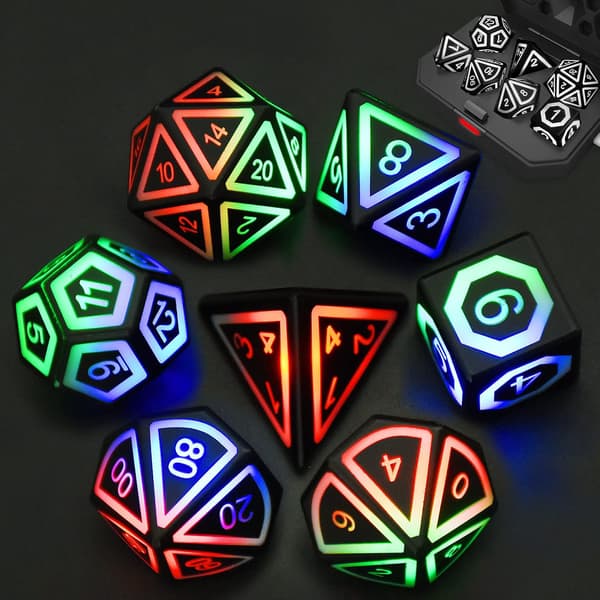 Lysende LED Terninger Sæt af 7 USB Genopladelige Lysende DND Terninger