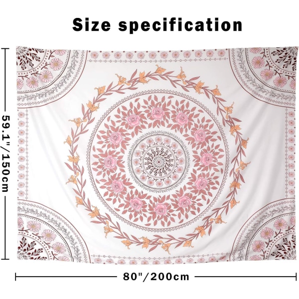 Mandala Tapestry Estetisk, Boho Tapestry Veggoppheng, Rosa F, ZQKLA