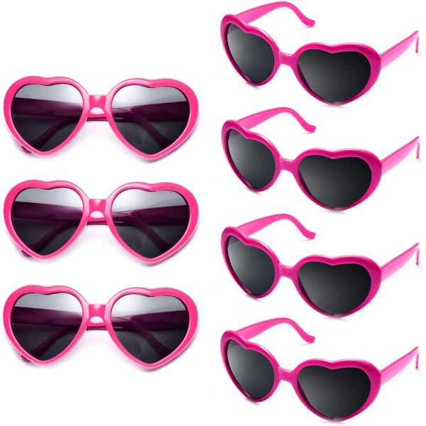 7 Pak Hot Pink Hjerte Solbriller Bulk, Sjove Søde Hjerteformede Solbriller