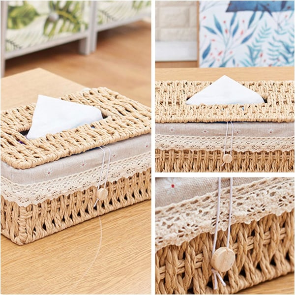 Håndlavet Rattan Tissue Box, Rektangulær Tissue Box Dispenser, ZQKLA