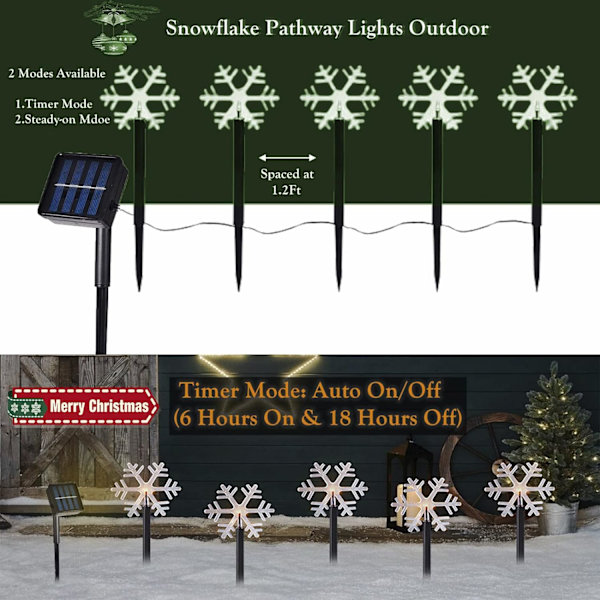 Joulukuusen lumihiutaleen maahanpistosalamat ulkokäyttöön, 5 kpl puutarhan LED-valot, ZQKLA