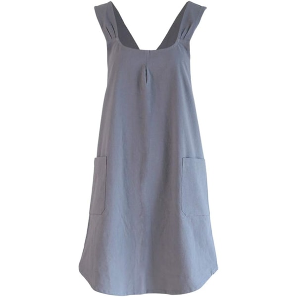 (Gray) Soft Cotton Linen Apron Halter Cross Bandage Aprons J,ZQKLA