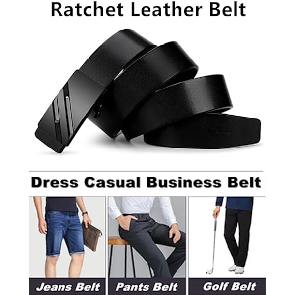 Svart bälte för män, äkta läder dress designer bälten för män, mode Slide Ratchet Click Casual Mens bälte för jeans（105）