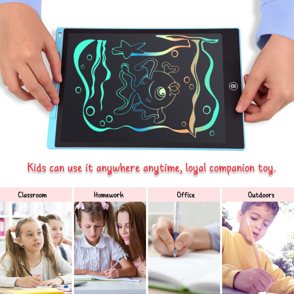 12 Tommers Fargerik LCD Skrivetavle, Stor Tegnebrett, Barn