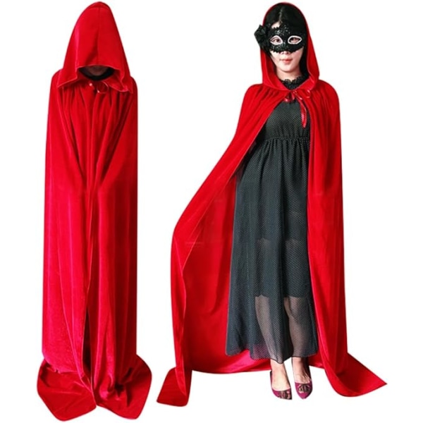 Unisex vuxen Halloween-sammetsmantel med huva Long Witch Cos,ZQKLA